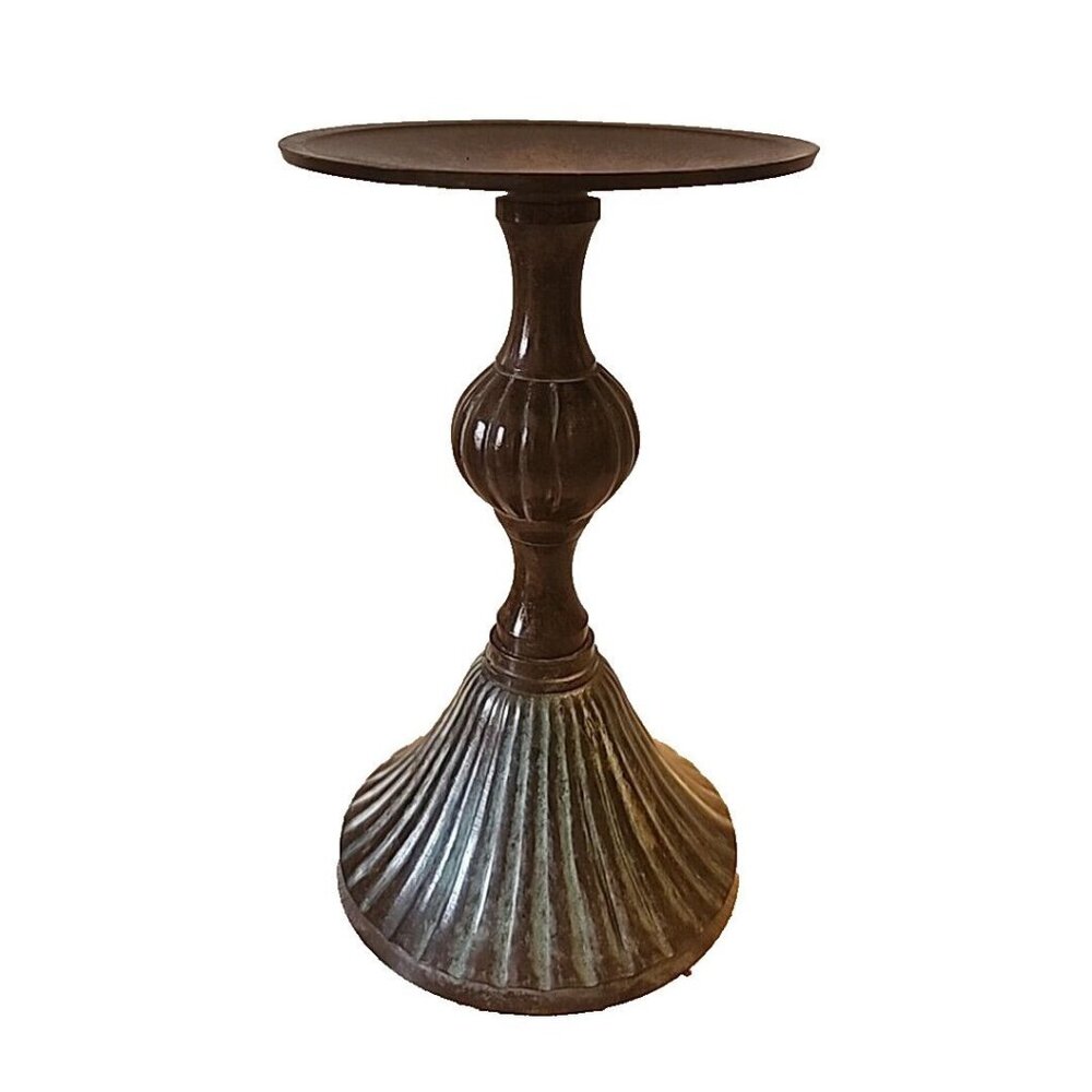 6  1/8 Inch Tall Brown Metal Candle Stick Holder Verdigris Finish Rustic